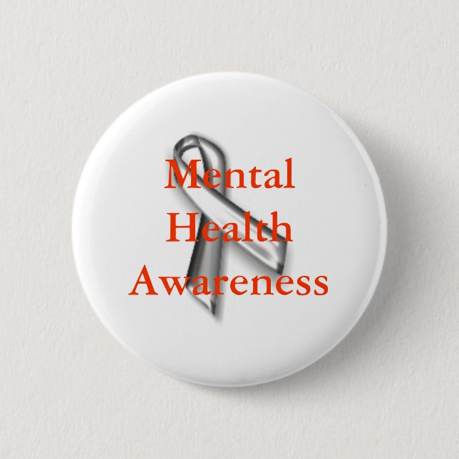 Silver_ribbon, Mental Health Awareness 6 Cm Round Badge (Front)