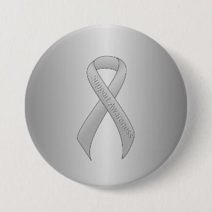 Silver Ribbon Support Awareness 7.5 Cm Round Badge