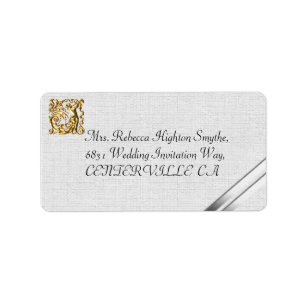 Silver Ribbons and Gold Wedding Label
