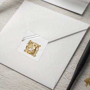 Silver Ribbons and Gold Wedding Square Sticker