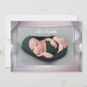 Silver Ribbons Photo Birth Announcement