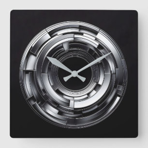 silver rings square wall clock