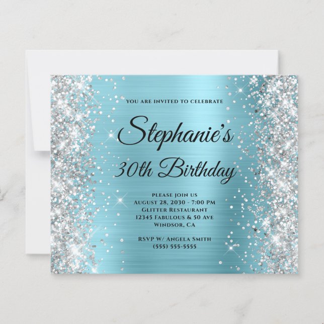 Silver Robin Egg Blue Glam Monogram 30th Birthday (Front)