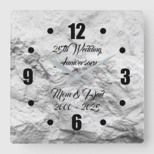 Silver Rock 25th Silver Wedding Anniversary Square Wall Clock