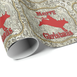 Silver Rodeo Bull Rider Belt Buckle  Wrapping Paper