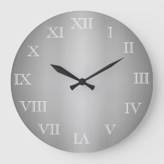 Silver Roman Numerals Round Wall Clock