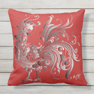 Silver Rooster Choose Your Background Colour Cushion