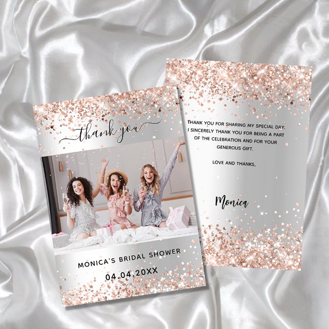 Silver rose bridal shower photo thank you card (Creator Uploaded)