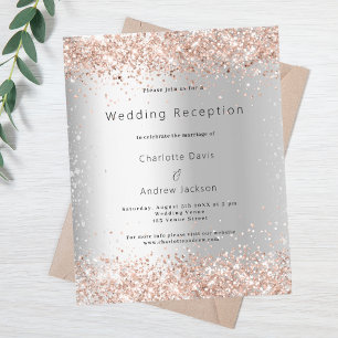 Silver rose budget wedding reception invitation