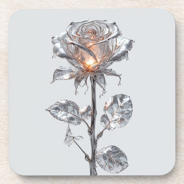 🌹 Silver Rose Glow For Elegant Table Decor 🌹 Coaster (Front)