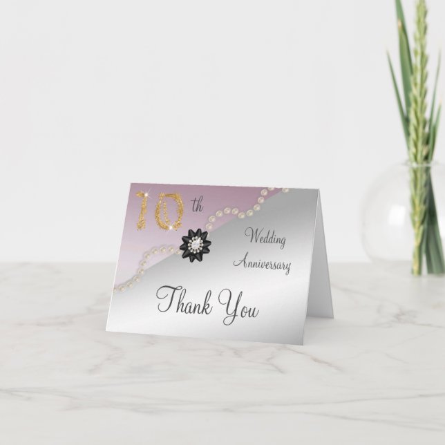 Silver Rose Gold 10th Anniversary Thank You Card (Front)