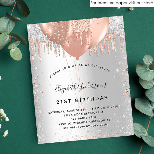 Silver rose gold balloons birthday invitation