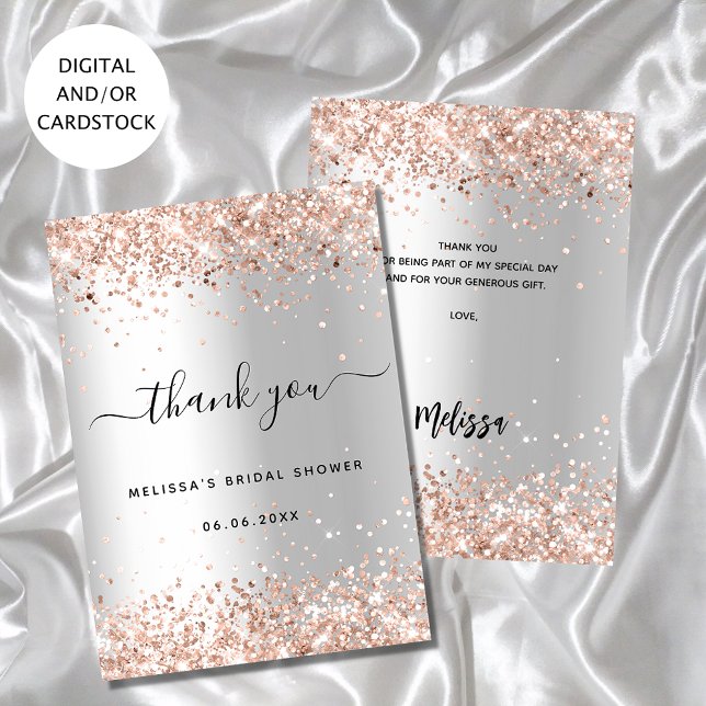 Silver rose gold bridal shower thank you card (Creator Uploaded)