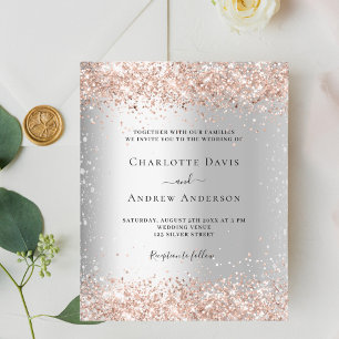 Silver rose gold budget wedding invitation