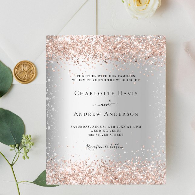 Silver rose gold budget wedding invitation (Creator Uploaded)
