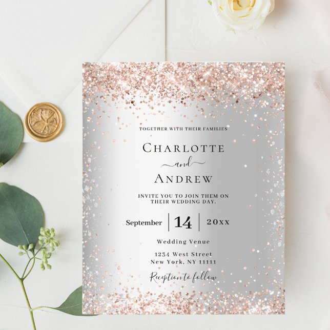 Silver rose gold budget wedding invitation (Creator Uploaded)