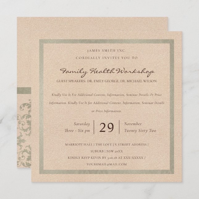 SILVER ROSE GOLD DAMASK CLASSIC WORKSHOP EVENT INVITATION (Front/Back)