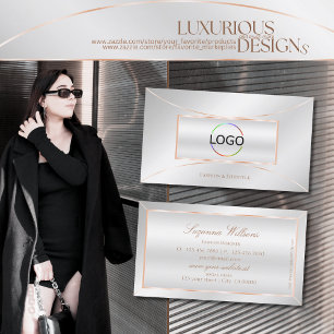 Silver Rose Gold Decor Chic with Logo Professional Business Card