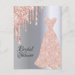 Silver Rose gold dress bridal shower invitation Postcard