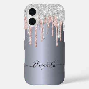 Silver rose gold drips name iPhone 16 case