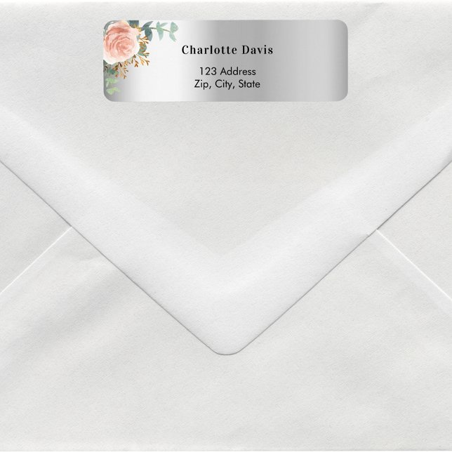 Silver rose gold floral eucalyptus return address  label (Creator Uploaded)