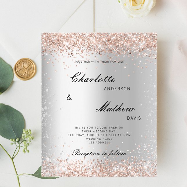 Silver rose gold formal budget wedding invitation (Creator Uploaded)