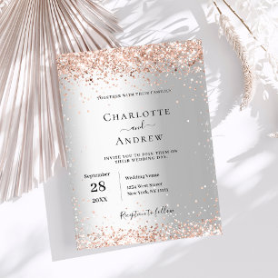 Silver rose gold formal wedding invitation