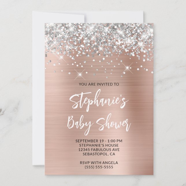 Silver Rose Gold Glam Online Registry Baby Shower Invitation (Front)