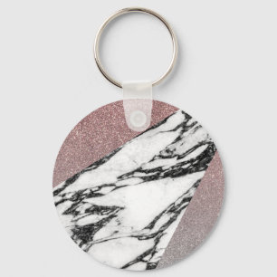 Silver Rose Gold Glitter and Marble Geometric Key Ring