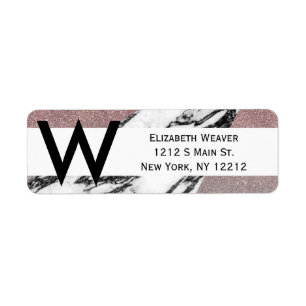 Silver Rose Gold Glitter and Marble Geometric Return Address Label