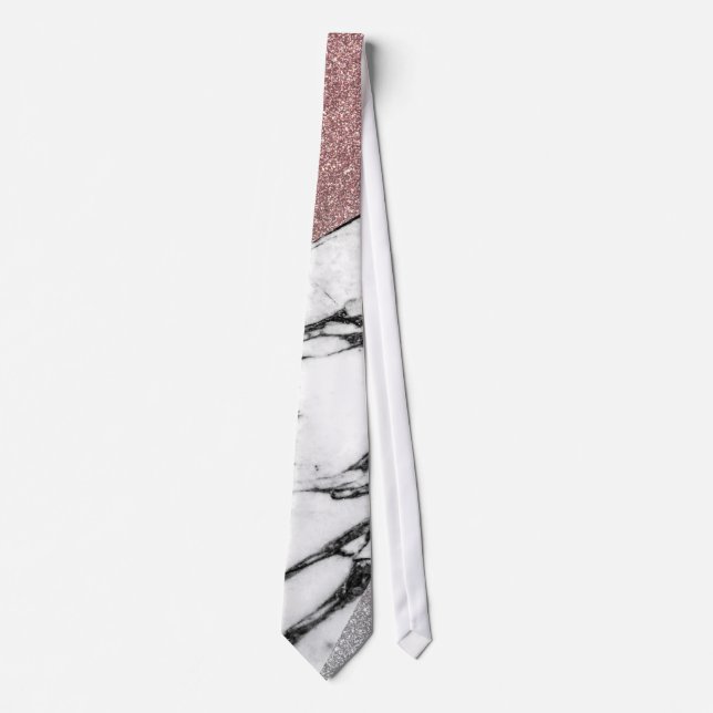 Silver Rose Gold Glitter and Marble Geometric Tie (Front)