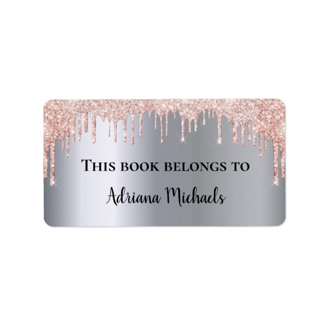 Silver rose gold glitter blush bookplate label (Front)