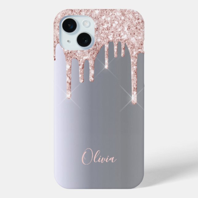Silver rose gold glitter drips girly name Case-Mate iPhone case (Back)