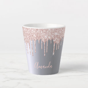 Silver rose gold glitter drips latte mug