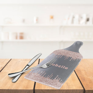 Silver rose gold glitter drips name cutting board