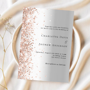 Silver rose gold glitter luxury wedding invitation