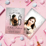 Silver Rose Gold Glitter Ombre Halo Photo Sweet 16 Invitation<br><div class="desc">This pretty and girly sweet sixteen birthday party invitation is perfect for your daughter's special day. It features faux printed sparkly silver and rose gold pink glitter ombre gradient photo halo. It includes two pictures to customise with your own photos of your sweet daughter. The font is a modern and...</div>