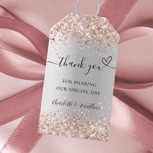 Silver rose gold heart thank you wedding gift tags