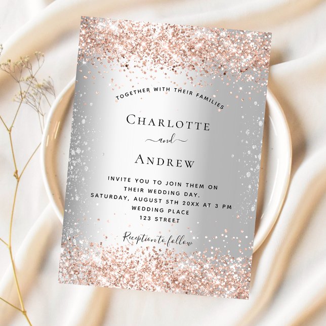 Silver rose gold luxury wedding invitation (Creator Uploaded)
