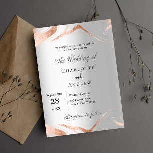 Silver rose gold marble luxury wedding invitation