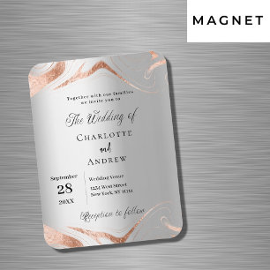 Silver rose gold marble luxury wedding invitation magnet