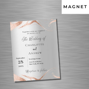 Silver rose gold marble luxury wedding magnetic invitation