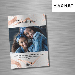 Silver rose gold marble photo thank you magnet