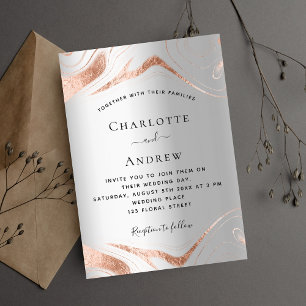 Silver rose gold marble wedding invitation