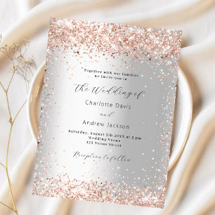 Silver rose gold modern budget wedding invitation