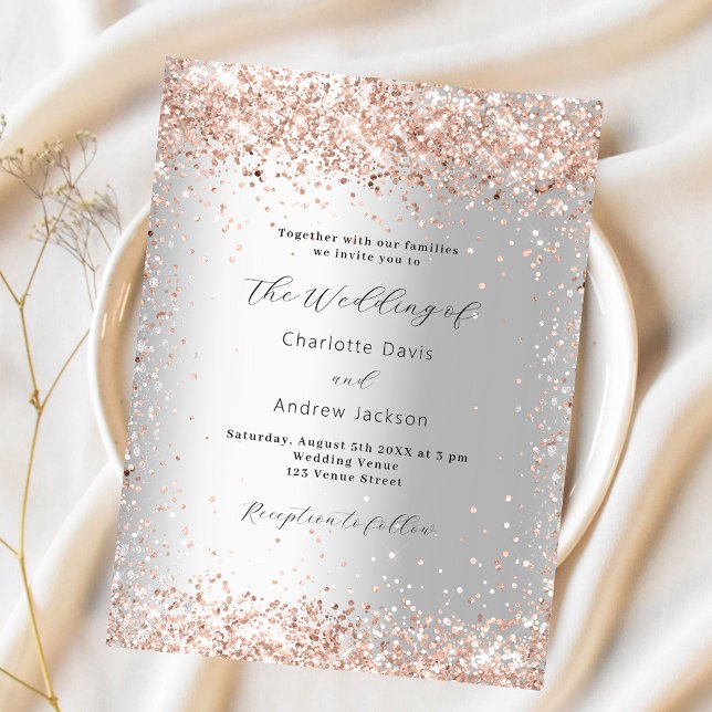 Silver rose gold modern budget wedding invitation (Creator Uploaded)