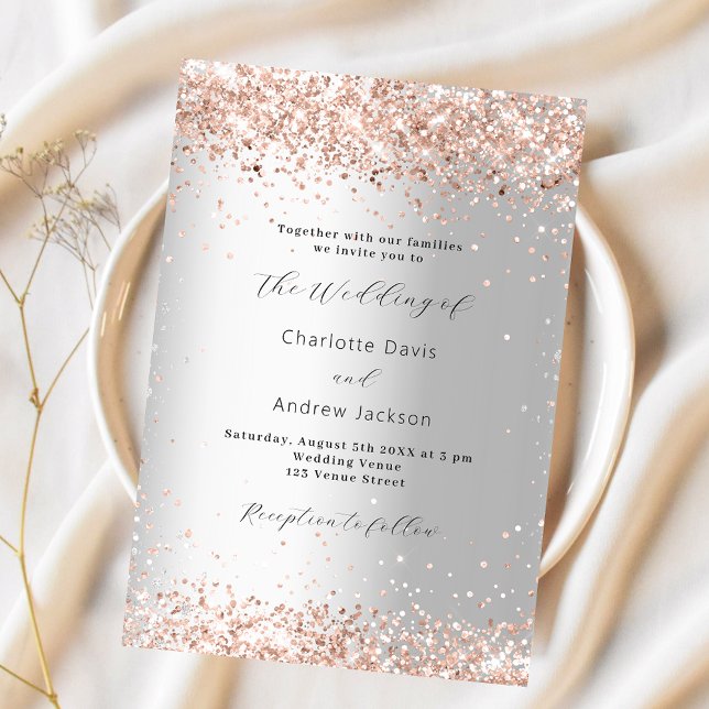 Silver rose gold modern luxury wedding invitation (Creator Uploaded)