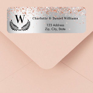 Silver rose gold monogram return address label