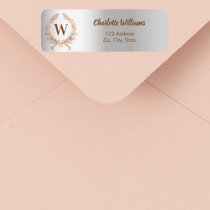 Silver rose gold monogram wreath return address label