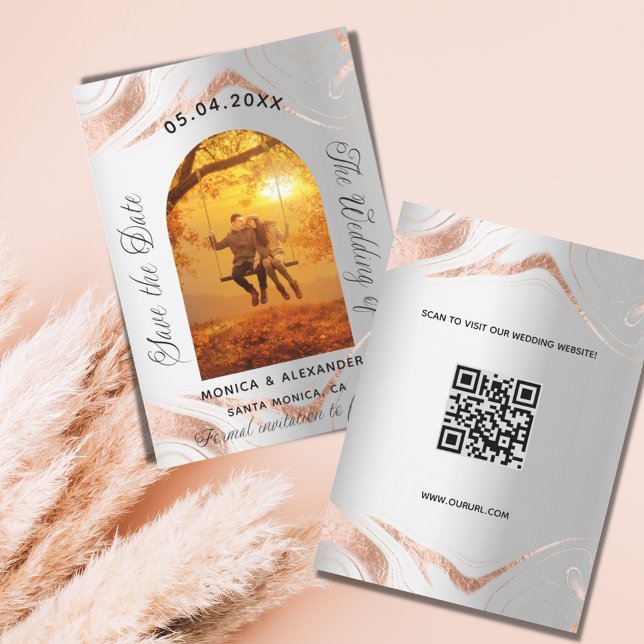 Silver rose gold photo QR wedding save the date (Creator Uploaded)